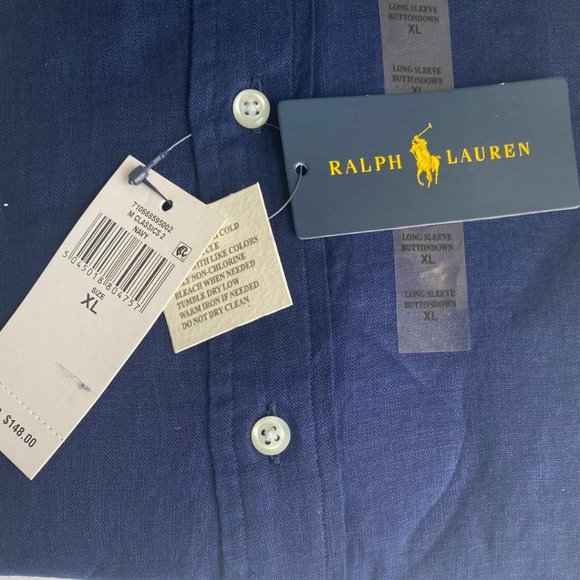 Polo Men's Linen Navy Color Long -Sleeve - Picture 8 of 8